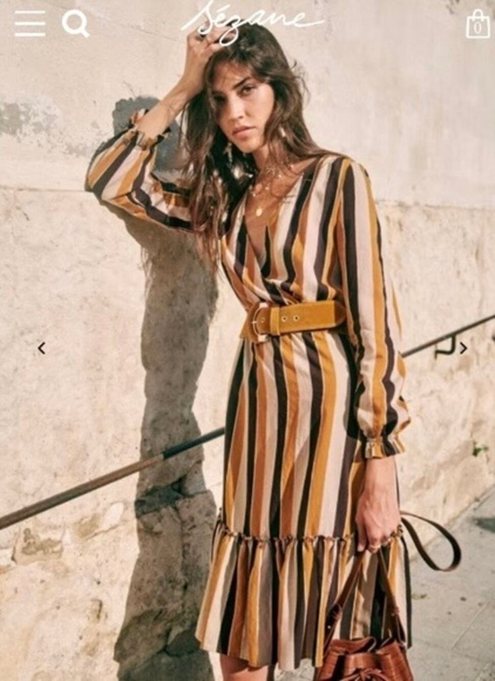 Sézane Titiane Midi Dress in a hazel tan striped lurex pattern Msrp 220$